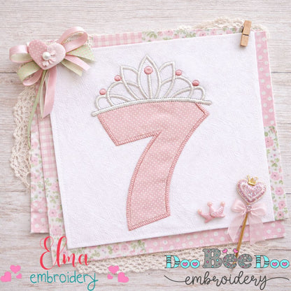 Princess Crown Number Seven - Appliqué - Machine Embroidery Design