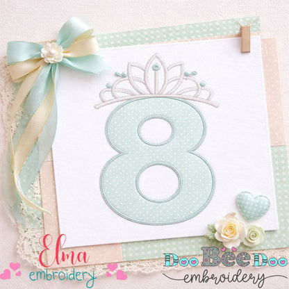 Princess Crown Number Eight - Applique Stitch - Machine Embroidery Design