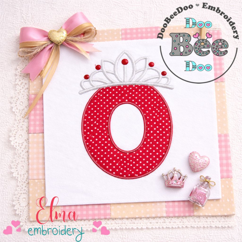 Princess Crown Number Zero Appliqué – Machine Embroidery Design