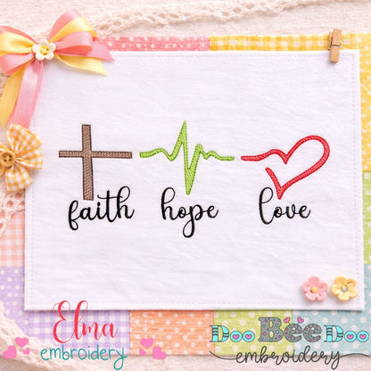 Heart & Soul Trio: Faith, Hope and Love – Sketch Stitch – Machine Embroidery Design