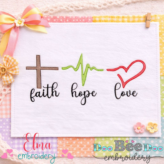 Heart & Soul Trio: Faith, Hope and Love – Sketch Stitch – Machine Embroidery Design