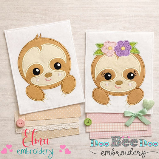 Baby Sloth Girl & Boy – Appliqué – Machine Embroidery Design