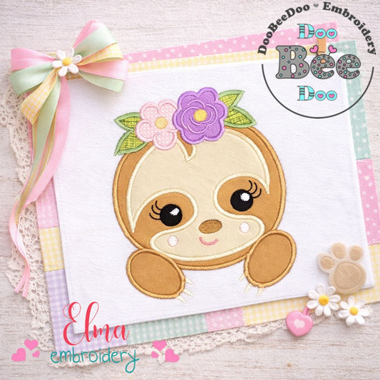 Baby Sloth Girl – Applique Stitch – Machine Embroidery Design
