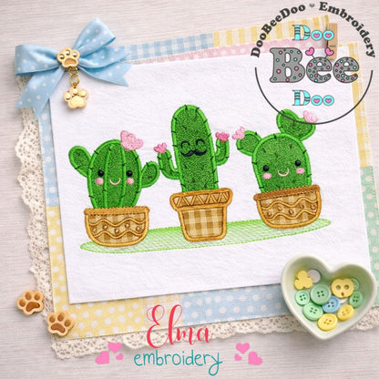 Cute Cactus Trio - Applique - Machine Embroidery Design