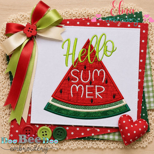 Hello Summer Watermelon - Appliqué - Machine Embroidery Design