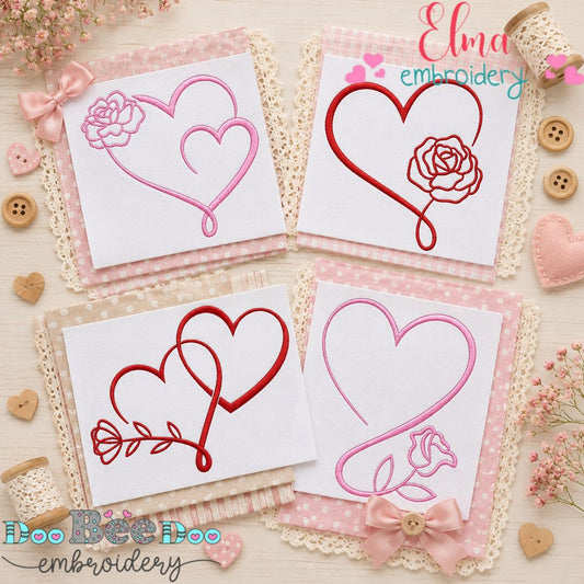 Forever Blooming Hearts - Satin Stitch - Machine Embroidery Design