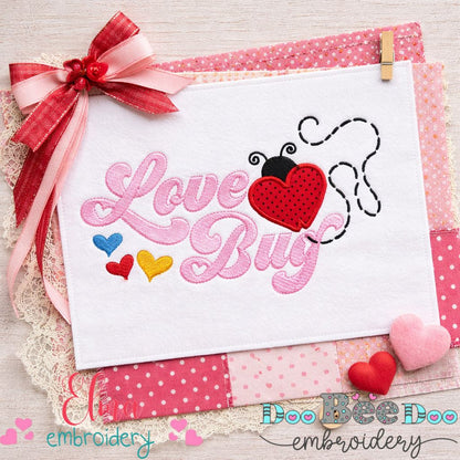 Love Bug Ladybug - Applique Stitch - Machine Embroidery Design