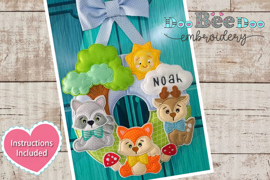 Woodland Animals Boy Wreath - ITH Project - Machine Embroidery Design