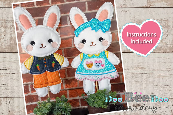 Rabbits Cute Couple - ITH Project - Machine Embroidery Design