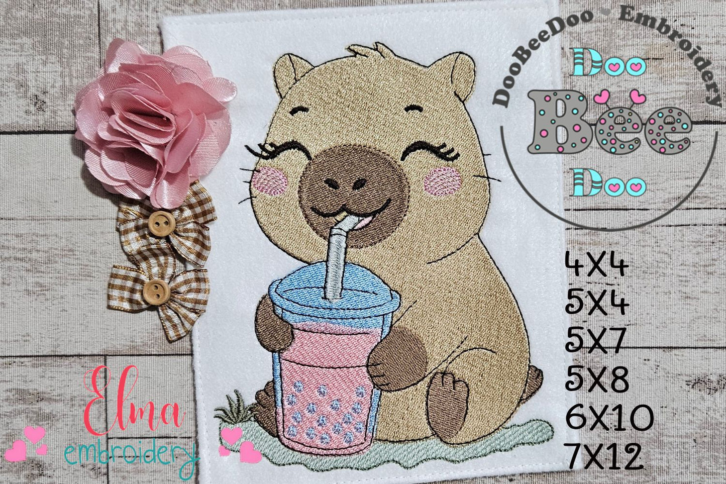 Cute Capybara with Boba Drink 💕 – Fill Stitch – Machine Embroidery