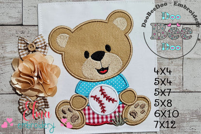 Baseball Teddy Bear 🧸⚾ – Applique - Machine Embroidery Design