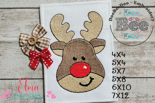 Red-Nosed Reindeer 🦌❤️ – Fill Stitch - Machine Embroidery Design for Christmas