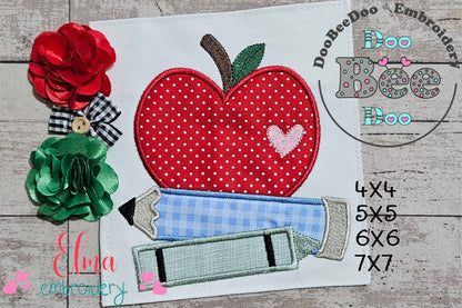 Sweet Teacher Apple 🍎 – Applique - Machine Embroidery Design