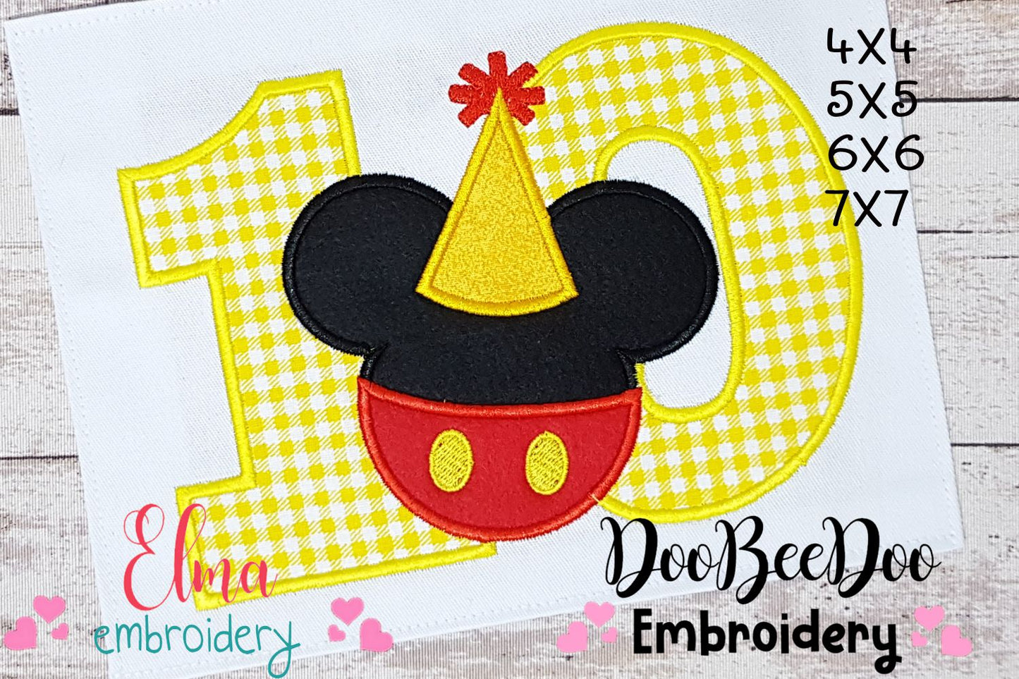 Mouse Ears Boy 10th Birthday Hat Number 10 - Applique - Machine Embroidery Design