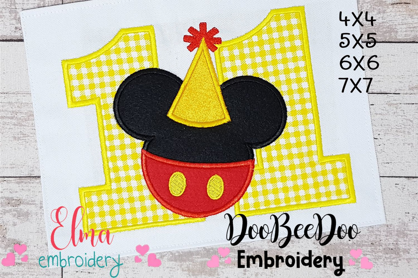 Mouse Ears Boy 11th Birthday Hat Number 11 - Applique - Machine Embroidery Design
