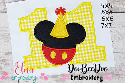 Mouse Ears Boy 11th Birthday Hat Number 11 - Applique - Machine Embroidery Design
