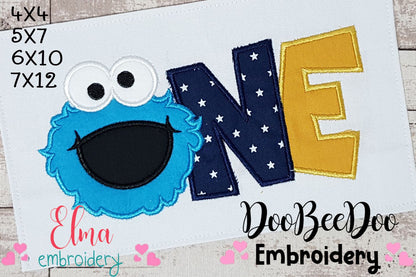Little Blue Monster One - Applique - Machine Embroidery Design