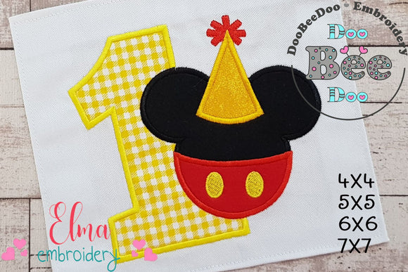 Mouse Ears Boy Number 1 One 1st Birthday Party - Applique Embroidery