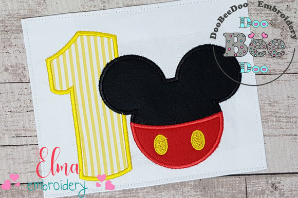 Mouse Ears Boy Number 1 One 1st Birthday - Applique