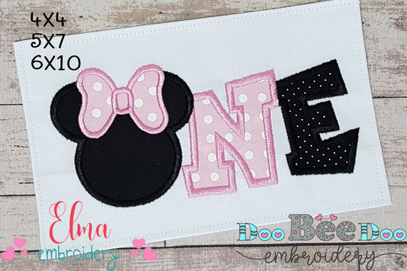 Mouse Ears Girl One 1st Birthday - Applique Embroidery