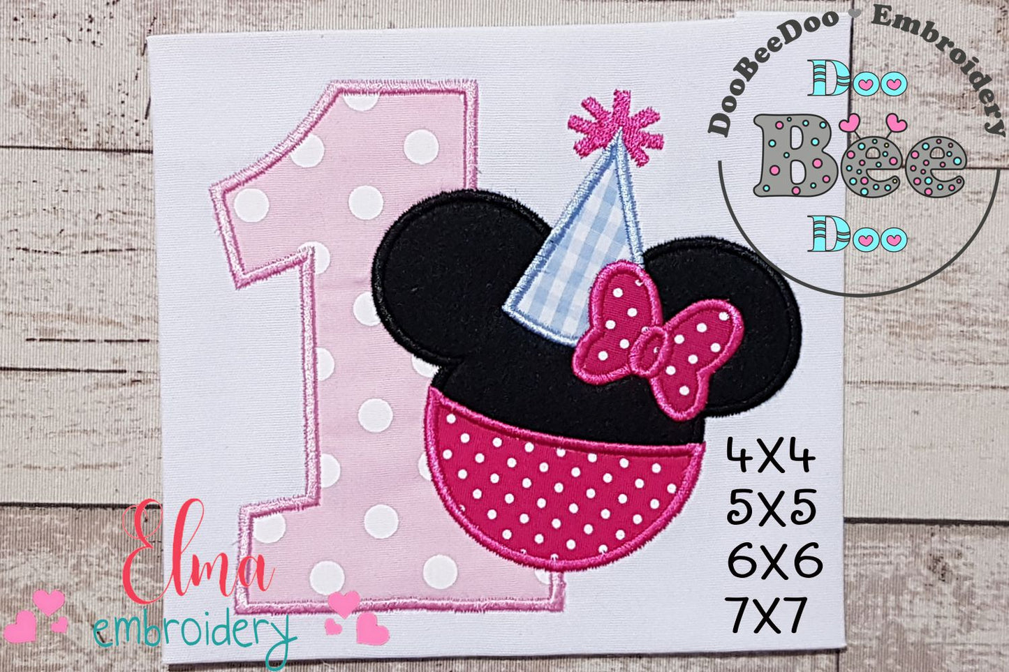 Mouse Ears Girl Number 1 One 1st Birthday Party - Applique Embroidery