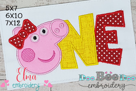 Pink Pig One - Applique - Machine Embroidery Design
