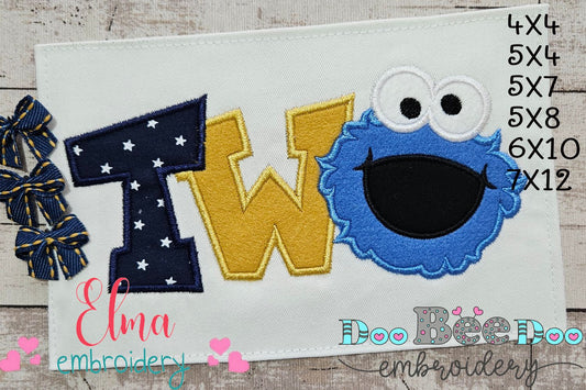 Cookie Monster 2nd Birthday Two - Applique - Machine Embroidery Design