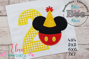 Mouse Ears Boy 2nd Birthday Hat Number 2 - Applique Machine Embroidery Design