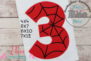 Spider Web Three 3rd Third Birthday Number 3 - Applique Embroidery