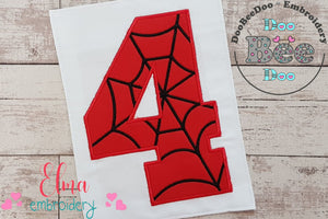 Spider Web Four 4th Fourth Birthday Number 4 Four - Applique