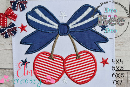 4th of July Coquette Cherry Bow - Applique - Machine Embroidery Design