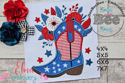 4th of July Cowboy Boot - Applique - Machine Embroidery Design