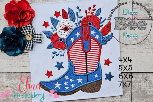 4th of July Cowboy Boot - Applique - Machine Embroidery Design