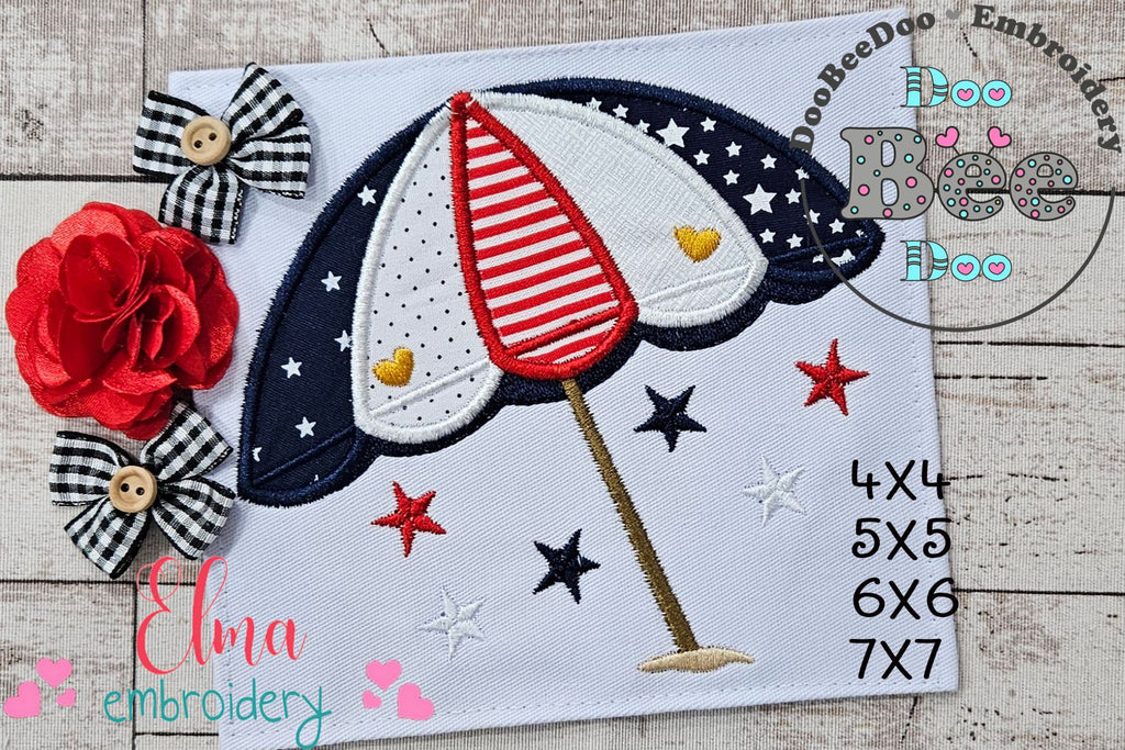 4th of July Summer Beach Umbrella - Applique - Machine Embroidery Design