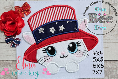 Patriotic 4th of July Cat - Applique - Machine Embroidery Design