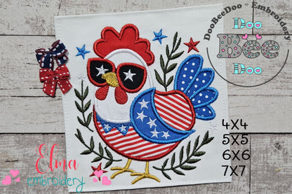 🎆 Patriotic Chicken Parade – Applique – Machine Embroidery Design