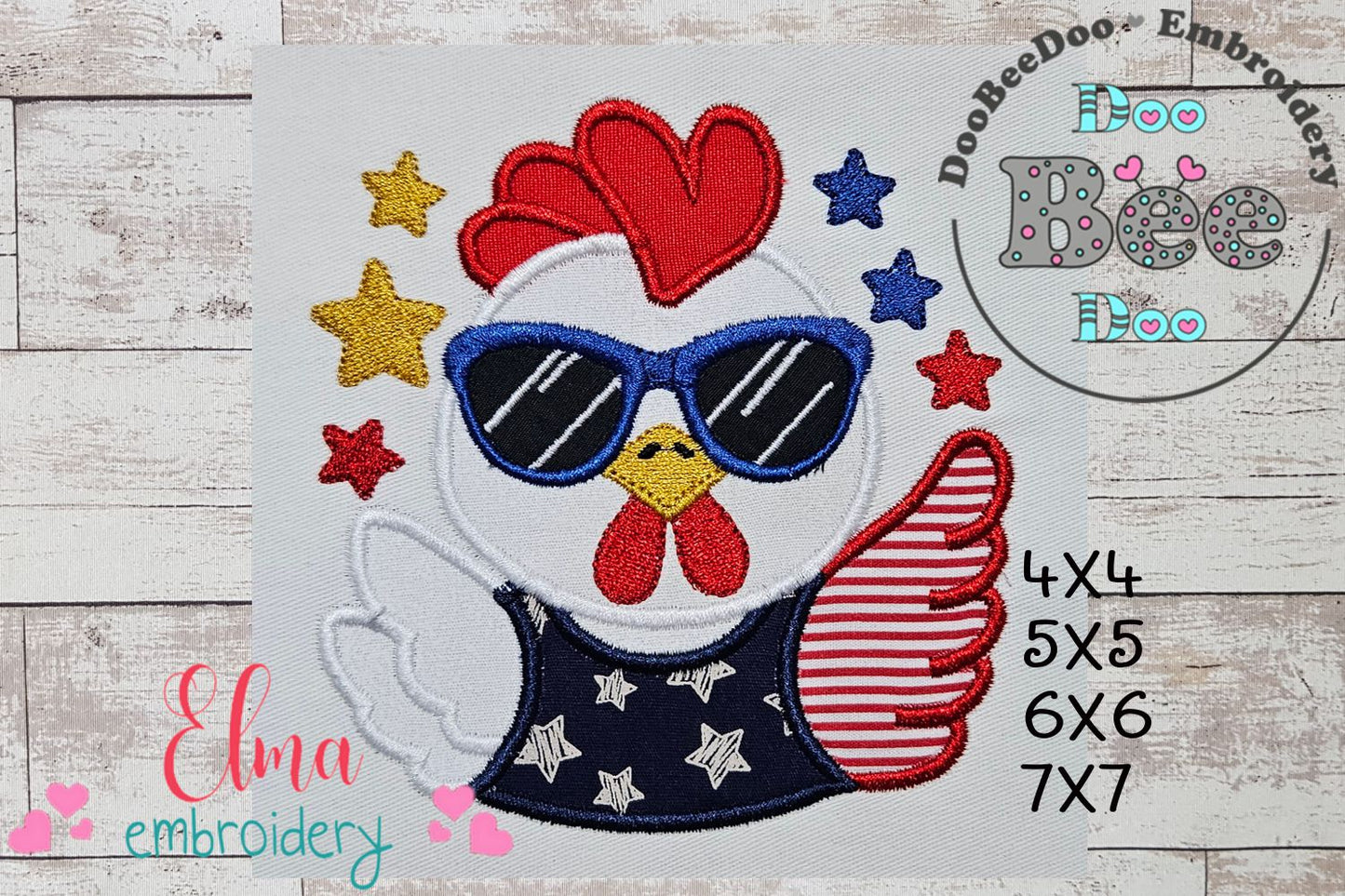 🇺🇸 Sassy July 4th Chicken 🐔 – Applique – Machine Embroidery Design
