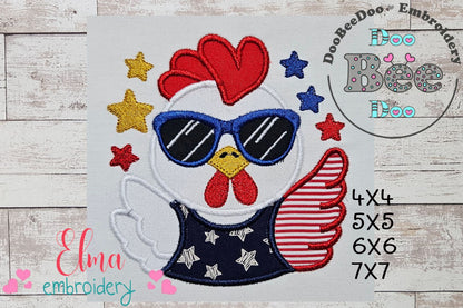 🇺🇸 Sassy July 4th Chicken 🐔 – Applique – Machine Embroidery Design
