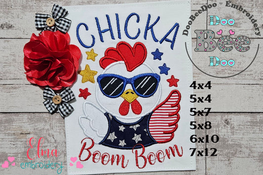 🎉 Patriotic Chicka Boom! – Applique – Machine Embroidery Design