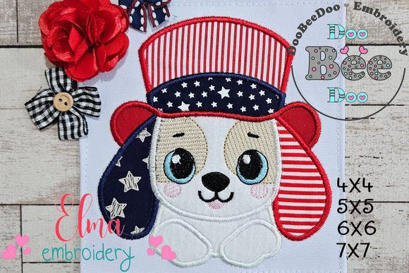 Patriotic 4th of July Dog - Applique - Machine Embroidery Design