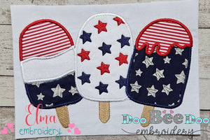 Summer 4th of July Popsicles - Applique - Machine Embroidery Design
