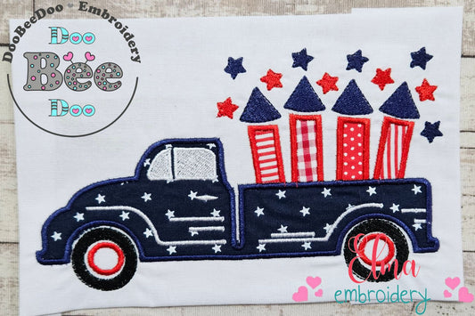 4th of July Truck with Firecrackers - Applique