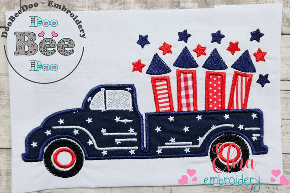 4th of July Truck with Firecrackers - Applique