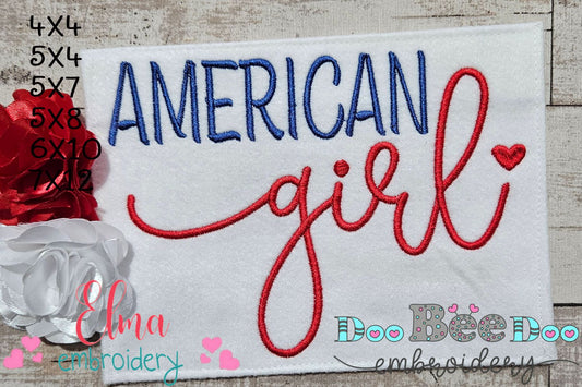 🇺🇸 American Girl ❤️ – Satin Stitch – Machine Embroidery Design