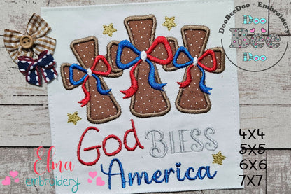🌟 God Bless America with Stars & Crosses 🇺🇸 – Applique – Machine Embroidery Design