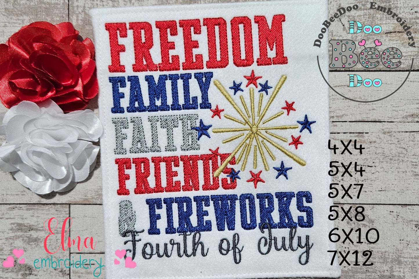 ⭐ Patriotic Words & Fireworks 🎇 – Sketch Stitch – Machine Embroidery Design
