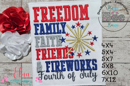 ⭐ Patriotic Words & Fireworks 🎇 – Sketch Stitch – Machine Embroidery Design