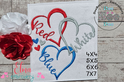 ❤️🤍💙 Red White Blue Hearts – Satin Stitch – Machine Embroidery Design