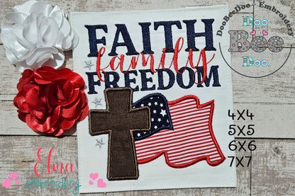 🇺🇸 Faith Family Freedom ✝️ – Applique – Machine Embroidery Design
