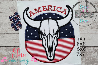 Western America Skull 🐮 – Applique – Machine Embroidery Design
